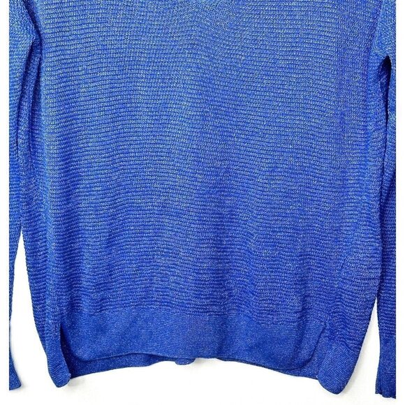 Zara Knit Italian Yarn Sweater Woman Size S Blue Deep V Neck Pullover Textured - Picture 4 of 13